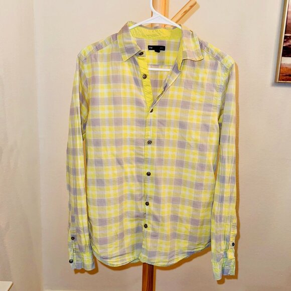 GAP Slim-Fit Plaid Button-Down Shirt – Yellow/Grey, Size Small - Picture 1 of 3